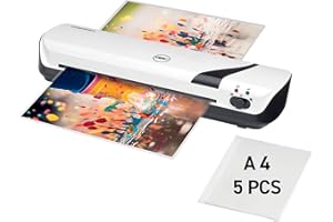 GBC 4410031 - Plastificadora Inspire+ A4 Compacta, Calentamiento Rápido en 4 Minutos, Modo Frío para Materiales Sensibles, Compatible con Bolsas de 2x75-125 Micras, Incluye 5 Fundas A4, Color Blanco