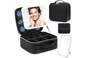 DECINIEE Trousse de Maquillage avec Miroir LED: 3 Modes d'Éclairage Sac de Maquillage avec Miroir Amovible Magnétiquement - Portable Vanity et Trousses à Maquillage avec Grand Miroir - Noir
