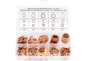 QWORK M5-M14 platt kopparbricka set, 200 st koppar packning dräneringstätningar används med förvaringslåda, 9 storlekar (M5 M