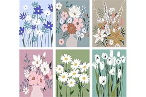 YALKIN Paint by Numbers for Adults, Flower Painting by Number Kits On Canvas,Without Frame DIY Color Oil Painting Acrylic Paints,Home Wall Decor（6 Pack 8x12 in）
