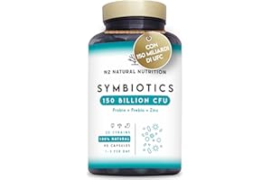 Fermenti Lattici Probiotici per Intestino 150 Millardi UFC 20 Ceppi Batterici. Probiotici e Prebiotici + Zinco e Inulina. Fermenti Fattici Adulti. 90 capsule. Vegano. N2 Natural Nutrition