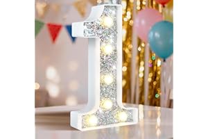 HEYCOLOR Warmton-LED-Dekozahlen Silber beleuchtete Zahlen eignen sich perfekt für Partys, Geburtstage, Hochzeiten, Jubiläen und die Beleuchtung von Schlafzimmern. Zahl 1
