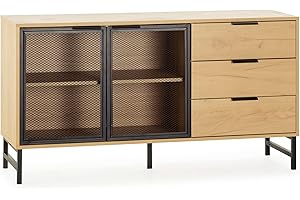 HOMN LIVING Aparador ISIS 2 Puertas Metal Negro y 3 cajones, 130 cm (Ancho) 40 cm (Profundo) 70 cm (Altura)