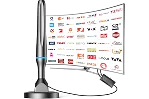 DGUPSP DVBT2 Antenne, zimmerantenne DVB-T & DVB-T2 Antennen mit Verstärker, Großer Reichweite und 360° Empfang, Zimmerantenne für Fernseher mit Starkem Magnetfuß, Geeignet für 4K 1080p & Alle TV-Geräte