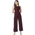 Miss Chase Women's Halter Neck Sleeveless Solid Wide Leg Sequin Paneled Regular Length Jumpsuit