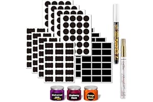 Naklejki na Tablicę Kredową, DZSEE® Wodoodporne Etykiety Samoprzylepne, Czarne Naklejki do Etykietowania, Etykietowania Słoików do pPrzechowywania, Etykiet na Butelki Kuchni| 240+2 pióra