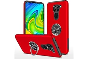 JIEZUIMEI Soporte Funda para Xiaomi Redmi Note 9 Carcasa con 360° Magnético Anillo Soporte,Militar Antigolpes Protectora Carcasa,Hard PC Silicona TPU Bumper Case para Xiaomi Redmi Note 9 Rojo