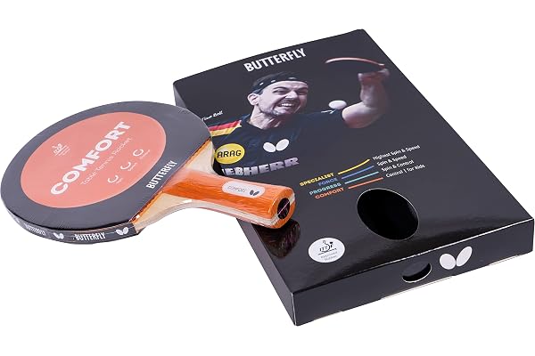 BUTTERFLY Raquette de Tenis de Table Comfort | Raquette de Tenis de Table Professionnelle pour débutants et Joueurs confirmés | Revêtements homologués ITTF Noir/Rouge | Surface adhérente