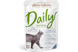 almo nature Daily - Alimento Umido Completo per Gatti Adulti con Merluzzo e Gamberetti - Bocconcini, Confezione da 2.1 kg (30 x 70 g)