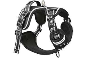 HEELE Arnés para Perro Mediano Arnes Pecho Antitirones Arnés Confort Chaleco para Perro Adiestramiento, 3 Hebillas de Liberación Pápida, Ajustable, Reflectante, Cómodo Transpirable, Negro, M