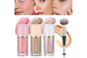 CHSEEO Contouring Stick, 3Pcs Contour Highlighter Blush Sticks mit Pinsel - Creme Contour Bronzer Stick für Wangen Augen Lippen, lang anhaltende wasserdichte glatte Make-up-Sticks für alle Hauttypen