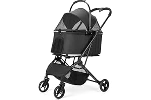 CAMPSOR Pet Stroller with 4 Wheels,Foldable Pet Travel Carrier for Small/Medium Dogs Cats,Detachble Portable Pet Bag, Storage Basket, Car Seat 3 in 1 Multifunctional,Blue Green (Black)