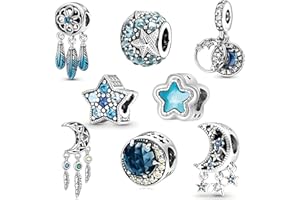 WORUIB 8 Pcs Charms for Pandora Bracelet, Bracelet Charms, Sparking Silver Charm's for Pandora Bracelets and Necklaces, Cubic Zirconia Metal Charm DIY Making Gift for Women Girls