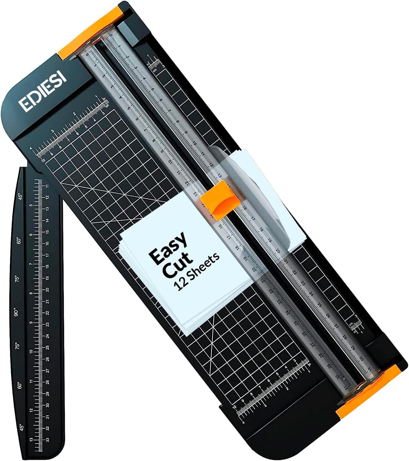 Ediesi, Guillotina de Papel, A4, Cizalla, Cortador, Máxima Precisión, Bloqueo Automático, con Regla de Extensión, para Papel, Fotos, Cupones y Etiquetas (Negro)