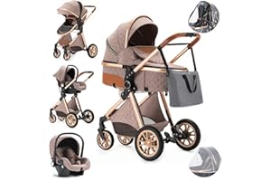 Gcarebb Kinderwagen 3 in 1, Kinderwagen Buggy Mit Auto Babyschale, Mit Einem Klick Zusammenklappbarer Tragbarer Kinderwagen Komplettset, KombiKinderwagen Mit Aluminiumrahmen für Neugeborene