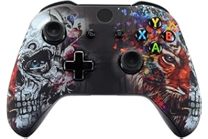 eXtremeRate Coque Avant de Remplacement pour Xbox One S/X Manette, Coque Avant avec Motifs pour Xbox One S/X Manette (Modèle 1708), Crâne de Tigre