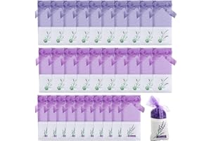 OUPDATE 30 Sacchetti di Lavanda Vuoti 7x16.5 cm, Bustine di Lavanda Organza Viola, Lavanda Sacchetto Cotone con Cordoncino, Lavanda Sacchetti Profumati per Armadio, Sacchetti Organza Lavanda per Spezie Erbe