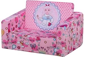 PWTJ Kid Sofa Chair, Children’s 2 in 1 Flip Open Foam Sofa bed for Kid Birthday Gift (PINK)