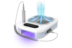 Elektriska nagelfräsar med UV-LED-nagellampa och nageldammutsugning (steglös växellåda): 3-i-1 nageldammsugare för manikyr, p