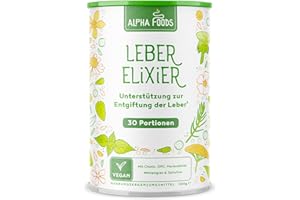 ‎ALPHA FOODS Leber Komplex Elixier 2.0 | 300g Vegan Pulver | Leberkur mit Weizengras, Spirulina, Cholin, Gerstengras, Brennnessel, Mariendistel, Löwenzahn, Chlorella | Alpha Foods