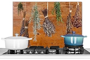 KitchenYeah© Antisalpicaduras Cocina 60x40 cm Protector Salpicaduras Pared Chapa Aluminio Kitchen Panel Vitrocerámica Accesorios Salpicadero Decoración Hierbas secas
