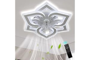 Cainjiazh Ceiling Fan with Lights Low Profile Ceiling Fan with Lights Dimmable LED Fandelier 6 Speeds 3 Color White Fan for Bedroom Kids Room Living Room