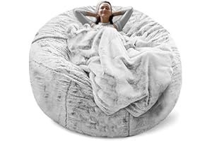 Cookit Bean Bag Chair Cover(Cover Only,No Filler) Chair Cushion, Big Round Soft Fluffy PV Velvet Washable Lazy Sofa Bed Cover, Living Room bedroom Furniture,6ft/180cm Snow Grey