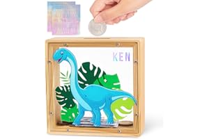MHJY Spardose Kinder Sparschwein Jungen Mädchen Dinosaurier Sparbüchse Acryl- Sparkasse mit Personalisierten Buchstaben