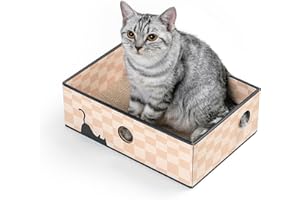 Conlun Drapak dla Kota z Deską do Drapania - Przenośny Kartonowy Leżak - Wytrzymałe, Dwustronne Drapaki - Interaktywna Konstrukcja Otworów, Średnie, Szachownica