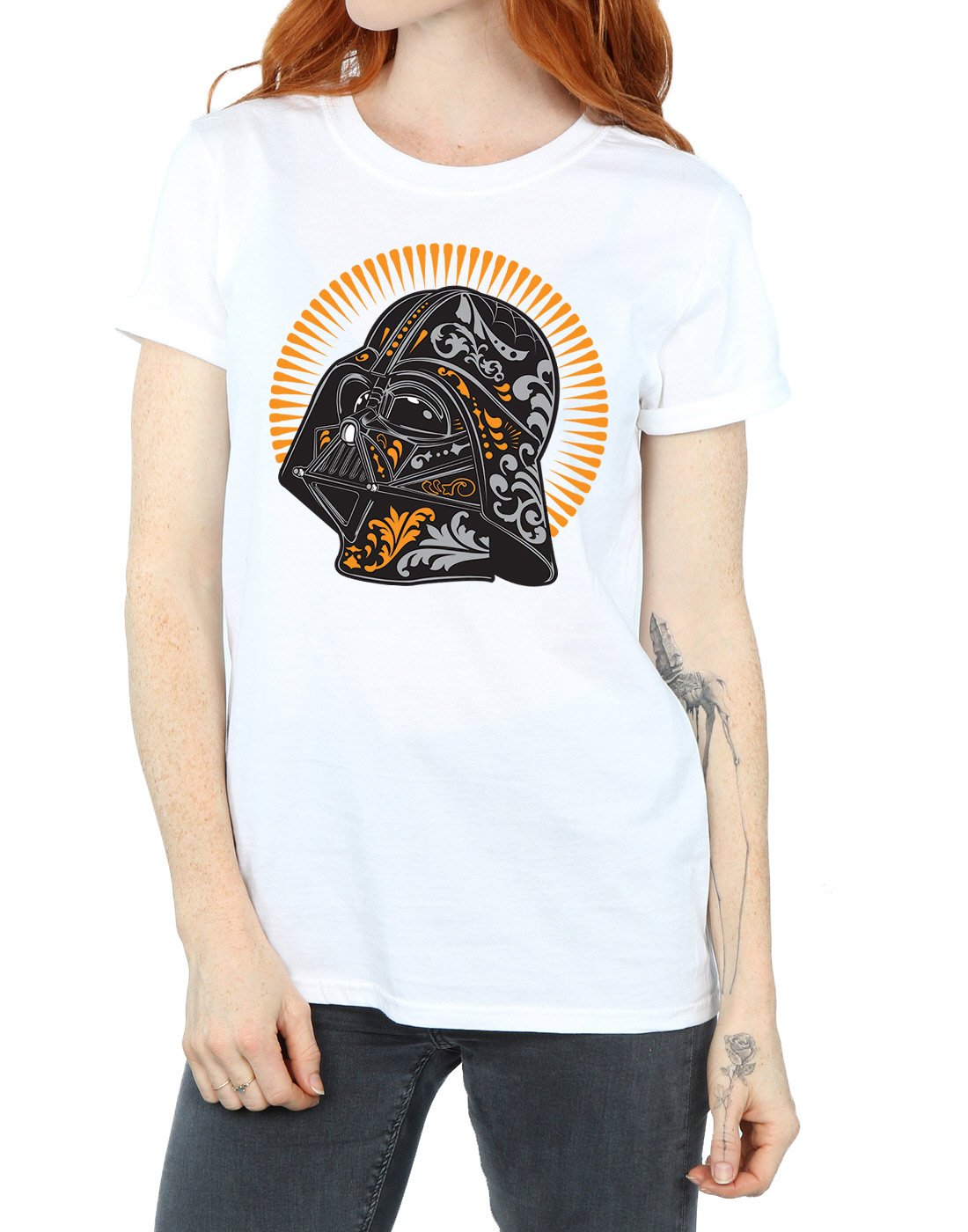 Star-Wars-Damen-Darth-Vader-Dia-De-Los-Muertos-Boyfriend-Fit-T-Shirt-X-Large-Wei