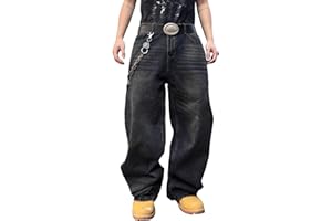 Zewool Jeans Baggy Hip Hop per Uomini,Jeans Skater a Gamba Larga,Pantaloni in Denim a vestibilità Loose,Y2K Streetwear