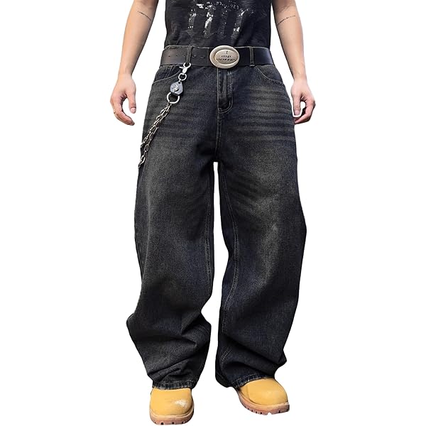 Baggy Straight Leg Jeans Herren - Loose Fit Denim Hose Mit Kordelzug M-5XL