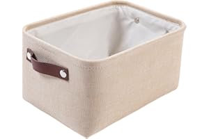 SOCOHOME Cestas de almacenaje de Tela, Cesta de Almacenamiento de Lona Engrosada Plegable para Ropa, Estantes, Juguetes (Beige, Small)