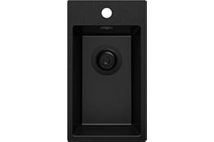 PRIMAGRAN Spülbecken Alles Schwarz 28x50cm, Granitspüle 1 Becken + Ablauf-Set, Küchenspüle ab 30er Unterschrank - Riga S058