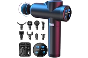 BURNNOVE Pistola de Masaje Negro Masajeador Muscular Profundo 8 Cabezales 99 Velocidades Batería 2500mAh Pantalla LCD Estuche Portátil