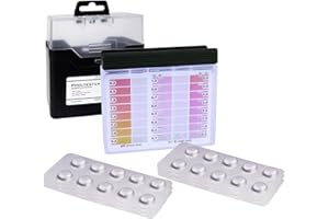 SMARDY Probador de Piscina Kit - 60 Pastillas de Prueba Rápida para Agua Potable, Acuario, Piscina - 30x Phenol Red (Valor de PH) y 30x DPD1 (Cloro libre), 1x Medidor de Agua, Caja de Almacenamiento