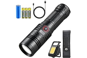 Togaga Lampe Torche Led Ultra Puissante 600000 Lumens, Lampe de Poche Rechargeable, lampe Tactique IP67 Étanche，5 Modes D'éclairage pour Camping Randonnée,et Urgences