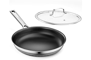Innerwell Padella in Ceramica con Coperchio 28 cm, Grande Padella ad Induzione con Rivestimento Ceramico Antiaderente in Titanio, Padella in Acciaio Inox con Triplo Strato di Acciaio Inox,Senza Pfoa
