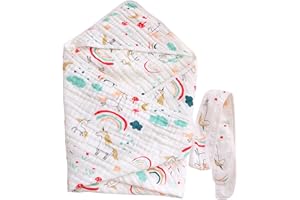 Hivia Asciugamano Neonato 6 Strati Mussole Cotone 90x90CM Ipoallergenico Morbido e Confortevole Accappatoio Neonato,Regalo Nascita Bimbo 0-3 anni/Unicorno Arcobaleno