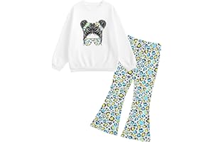 JiAmy Girls 2 Piece Fall Outfits Long Sleeve Top with Flared Leg Pants Sweatsuit Lounge Clothing Set 5-12Y