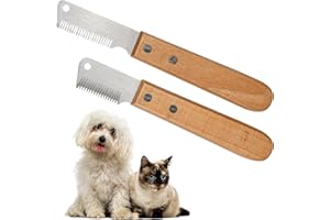 Zuxbolf Trimmmesser für Hunde mit Holzgriff Trimmkamm Feiner & Grober Kamm Trimm Messer Hundekamm aus gehärtetem und geschliffenem Edelstahl Haustierpflege Werkzeug für Haustier Pet Unterwolle