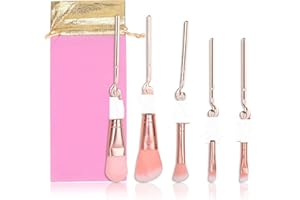 Winric Cartoon Makeup Brush Set, 5Pcs with Storage Bag Cartoon Theme Cosmetic Eyeshadow Face Cosmetic Brushes for Powder Eyeshadow Blushes Lips Gifts for Girl Women Birthday Gifts (Pink2)