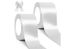 GXFCING Satin Ribbon, White, 50 mm, 46 Metres, Gift Ribbon, Wide Ribbon, White Fabric Ribbon, Decorative Ribbon for Gift Wrapping, Christening, Birthday, Wedding, Christmas