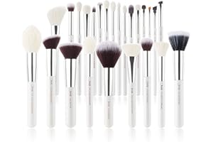 Jessup pinceaux maquillages 25 pièces Ensemble kit professionnel Beauty Cosmetic Foundation Powder Blush Rouge lèvres Brosses cheveux synthétiques naturelles Blanc/Argent T235
