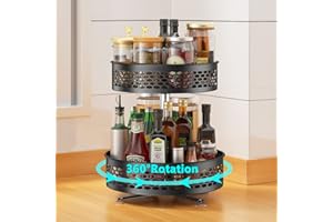 Amyzavls Portaspezie rotante a 360° Vassoio da cucina a 2 livelli Portaspezie regolabile in altezza Rack da cucina Organizzatore rotante nero
