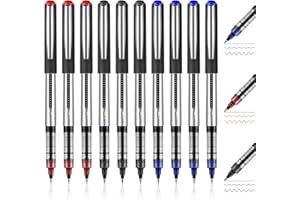 OFFCUP Bolígrafos de gel, 10 bolígrafos de tinta líquida, 0.5 mm, de secado rápido, bolígrafos de escritura para diario, accesorios escolares y de oficina para estudiantes y adultos (negro, azul, rojo