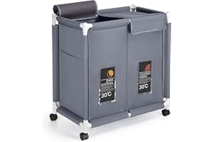 Hivexagon 2 Section Laundry Basket with Lid, Laundry Hamper, Laundry Sorter, 110L Large Oxford Clothes Laundry Sorter with Rolling Wheels, Lid and Sorting Cards for Clothes & Toys Storage Gray