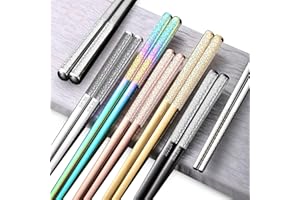 Zamety 5 Paia Bacchette in Acciaio Inox, 5 Colori Bacchette Cinesi, Bacchette Sushi 23.5 cm, Bacchette Giapponesi Riutilizzabili, Lavabili Lavastoviglie, Inciso Laser, per Cucina e Sala da Pranzo