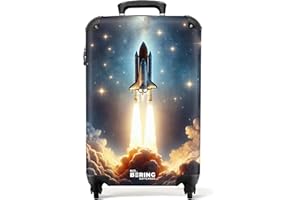 NoBoringSuitcases.com Kinderkoffer und Kindertrolley, Reisekoffer Jungen, 55x40x20 cm (Raketenstart - Golden)
