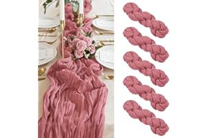 PESONLOOK 5 Packs Cheesecloth Table Runner Dusty Rose, 10FT Gauze Bobo Semi-Sheer Fabric for Wedding Reception, Rustic Boho Party Decor
